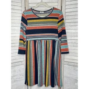 Egs by Eloges Multi Color Striped 3/4 Sleeve Empire-Waist Dress Size Small NWOT